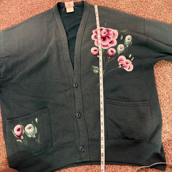 Vintage Jerzees Floral Embroidered Cardigan Green Button Up Cozy Cottagecore - Picture 9 of 11